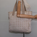 CHANEL New Travel line Tote Bag Nylon Beige Gold CC Auth 143978-21