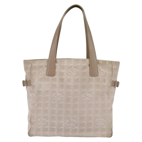 CHANEL New Travel line Tote Bag Nylon Beige Gold CC Auth 143978