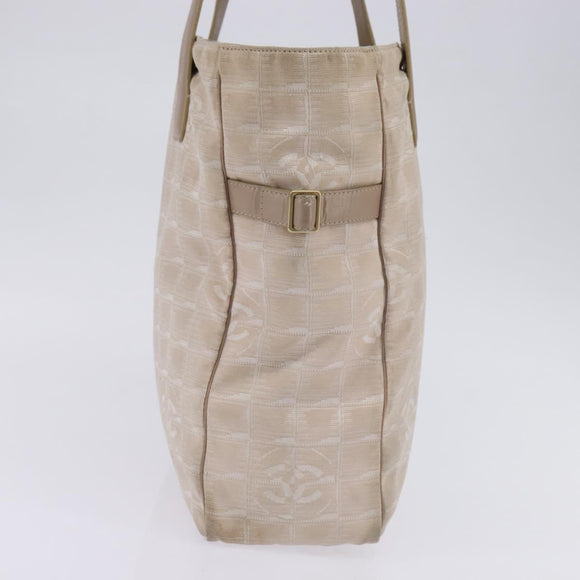 CHANEL New Travel line Tote Bag Beige Gold CC Auth 143978