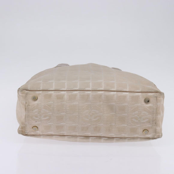 CHANEL New Travel line Tote Bag Nylon Beige Gold CC Auth 143978