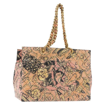 CHANEL Matelasse floral Pattern Chain Bag Coated Canvas Pink Gold CC Auth 143979