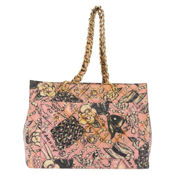 CHANEL Matelasse floral Pattern Chain Bag Coated Canvas Pink Gold CC Auth 143979 - 0