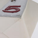 CHANEL Choco Bar Chain Tote Bag No5 Canvas White Silver CC Auth 143980-14
