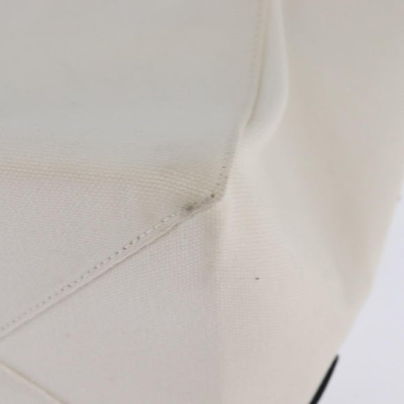 CHANEL Choco Bar Chain Tote Bag No5 Canvas White Silver CC Auth 143980