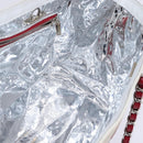 CHANEL Choco Bar Chain Tote Bag No5 Canvas White Silver CC Auth 143980-18