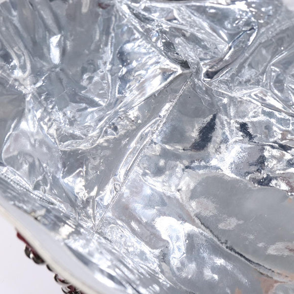 CHANEL Choco Bar Chain Tote Bag No5 Canvas White Silver CC Auth 143980