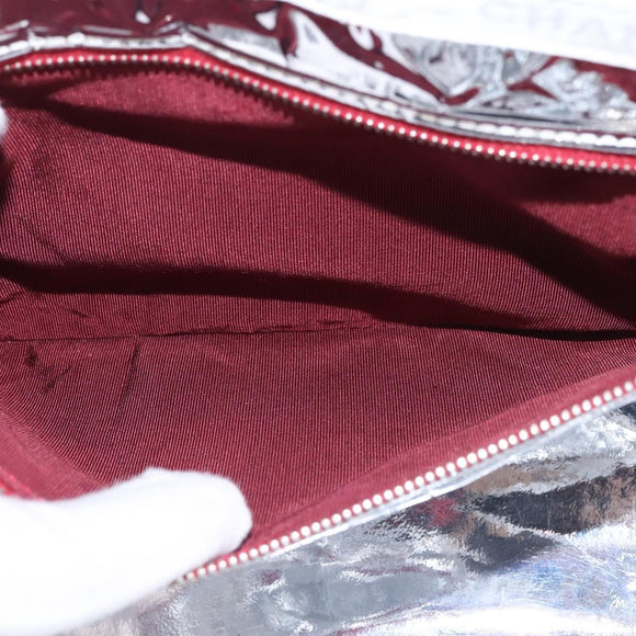 CHANEL Choco Bar Chain Tote Bag No5 Canvas White Silver CC Auth 143980