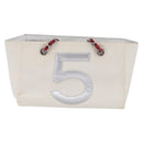 CHANEL Choco Bar Chain Tote Bag No5 Canvas White Silver CC Auth 143980-2