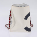 CHANEL Choco Bar Chain Tote Bag No5 Canvas White Silver CC Auth 143980-3