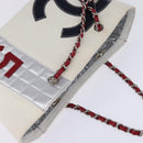 CHANEL Choco Bar Chain Tote Bag No5 Canvas White Silver CC Auth 143980-6