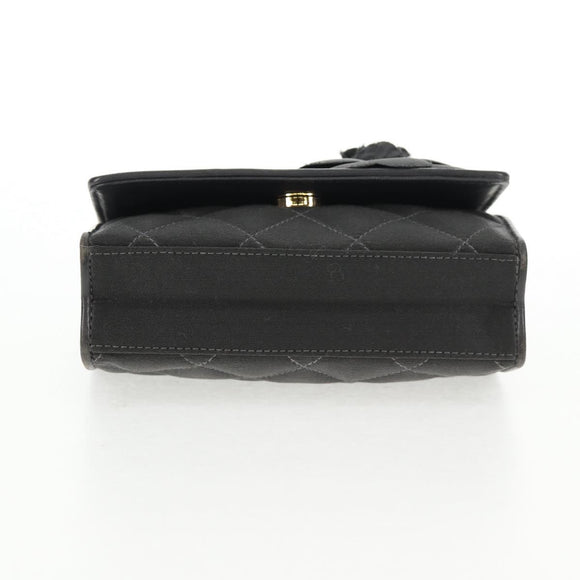 CHANEL Matelasse Camellia Chain Shoulder Bag Satin Gray Gold CC Auth 143981V