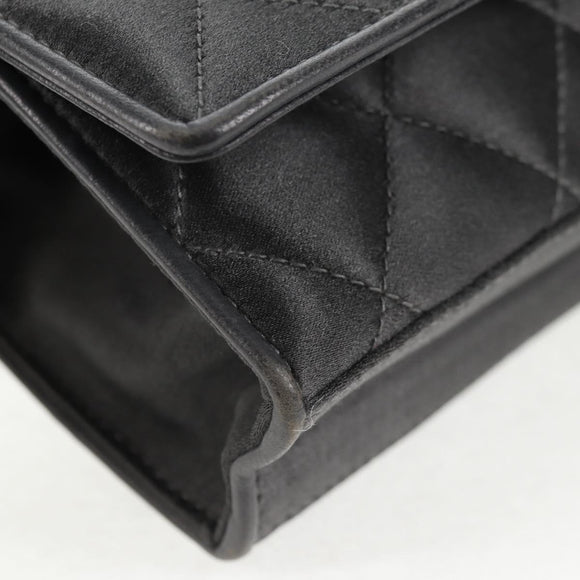 CHANEL Matelasse Camellia Chain Shoulder Bag Satin Gray Gold CC Auth 143981V