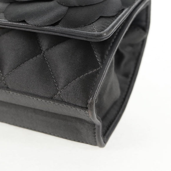 CHANEL Matelasse Camellia Chain Shoulder Bag Satin Gray Gold CC Auth 143981V