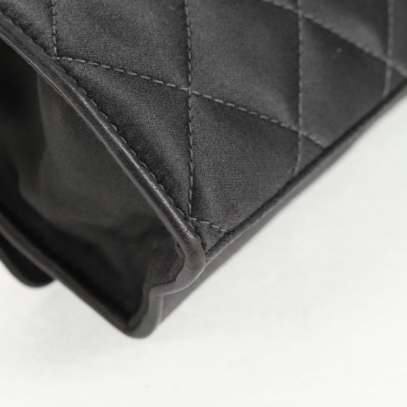 CHANEL Matelasse Camellia Chain Shoulder Bag Satin Gray Gold CC Auth 143981V