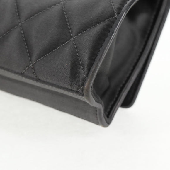 CHANEL Matelasse Camellia Chain Shoulder Bag Satin Gray Gold CC Auth 143981V