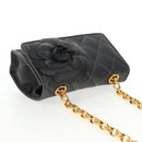 CHANEL Matelasse Camellia Chain Shoulder Bag Satin Gray Gold CC Auth 143981V-6