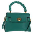 Miu Miu Matelasse Hand Bag Leather 2way Green Gold Auth 143983M-1