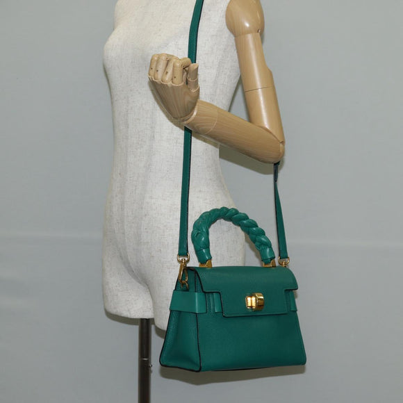 Miu Miu Matelasse Hand Bag Leather 2way Green Gold Auth 143983M