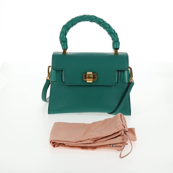 Miu Miu Matelasse Hand Bag Leather 2way Green Gold Auth 143983M