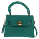 Miu Miu Matelasse Hand Bag Leather 2way Green Gold Auth 143983M-14
