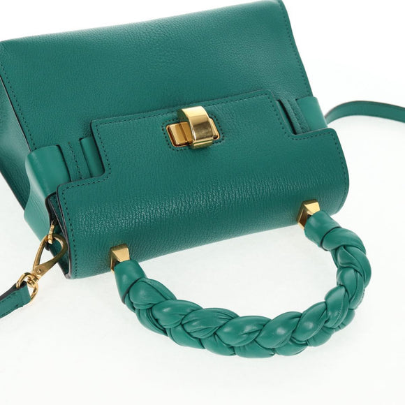 Miu Miu Matelasse Hand Bag Leather 2way Green Gold Auth 143983M