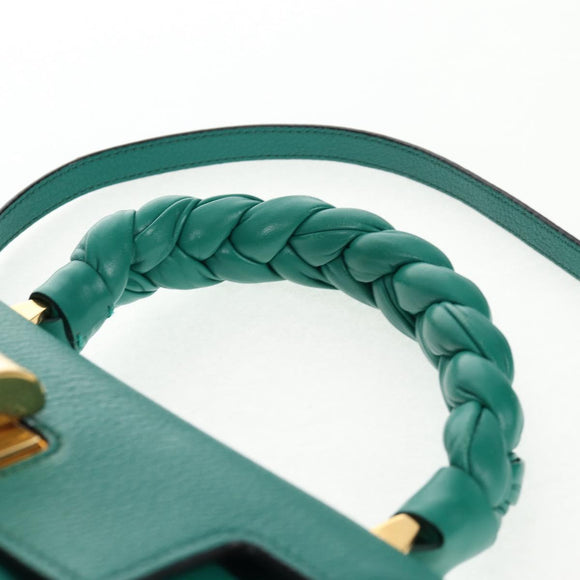 Miu Miu Matelasse Hand Bag Leather 2way Green Gold Auth 143983M