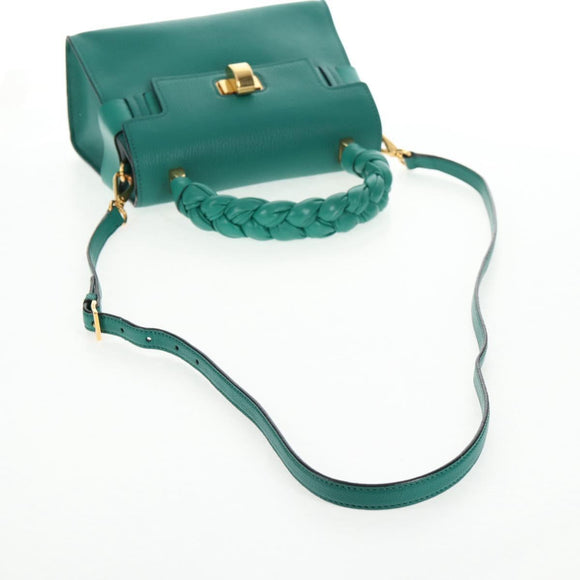 Miu Miu Matelasse Hand Bag Leather 2way Green Gold Auth 143983M