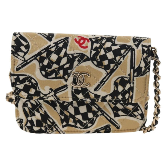 CHANEL Matelasse Chain Shoulder Bag Nylon Brown Gold CC Auth 144002AM