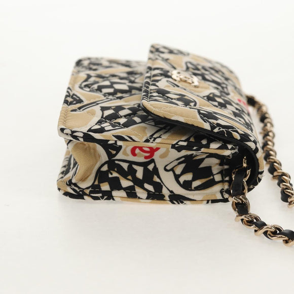 CHANEL Matelasse Chain Shoulder Bag Nylon Brown Gold CC Auth 144002M