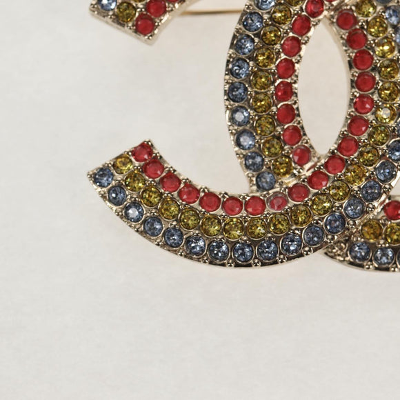 CHANEL COCO Mark Brooch metal Multicolor CC Auth 144003SM