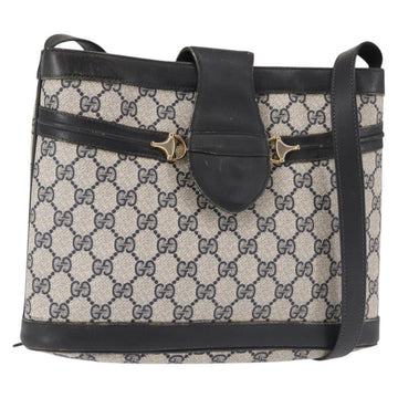 GUCCI GG Supreme Horsebit Shoulder Bag PVC Navy Gold 23 01 3373 Auth 144078