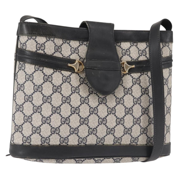 GUCCI GG Supreme Horsebit Shoulder Bag PVC Navy Gold 23 01 3373 Auth 144078