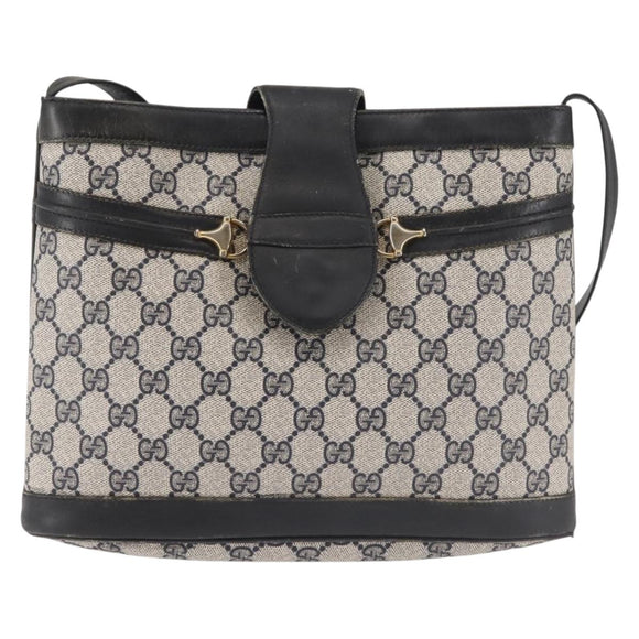 GUCCI GG Supreme Horsebit Shoulder Bag PVC Navy Gold 23 01 3373 Auth 144078