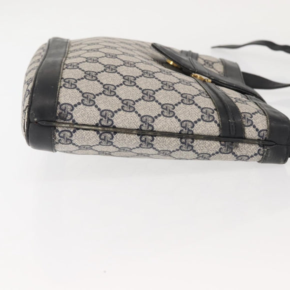 GUCCI GG Supreme Horsebit Shoulder Bag PVC Navy Gold 23 01 3373 Auth 144078