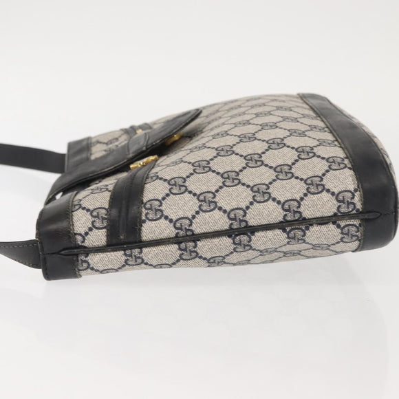 GUCCI GG Supreme Horsebit Shoulder Bag PVC Navy Gold 23 01 3373 Auth 144078