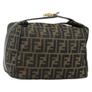 FENDI Zucca Canvas Vanity Bag Black Brown gold Auth 144081-1