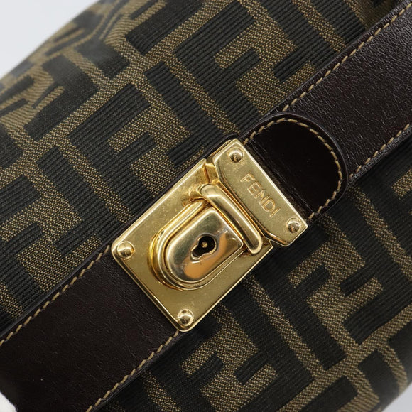 FENDI Zucca Canvas Vanity Bag Black Brown gold Auth 144081