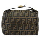 FENDI Zucca Canvas Vanity Bag Black Brown gold Auth 144081-2