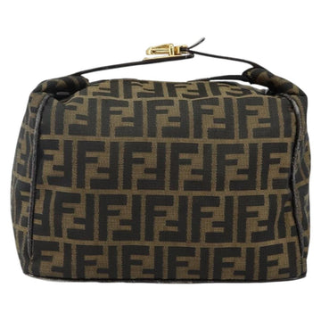 FENDI Zucca Canvas Vanity Bag Black Brown gold Auth 144081 - 0
