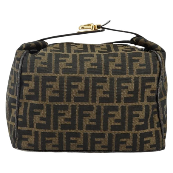 FENDI Zucca Canvas Vanity Bag Black Brown gold Auth 144081