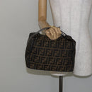 FENDI Zucca Canvas Vanity Bag Black Brown gold Auth 144081-22