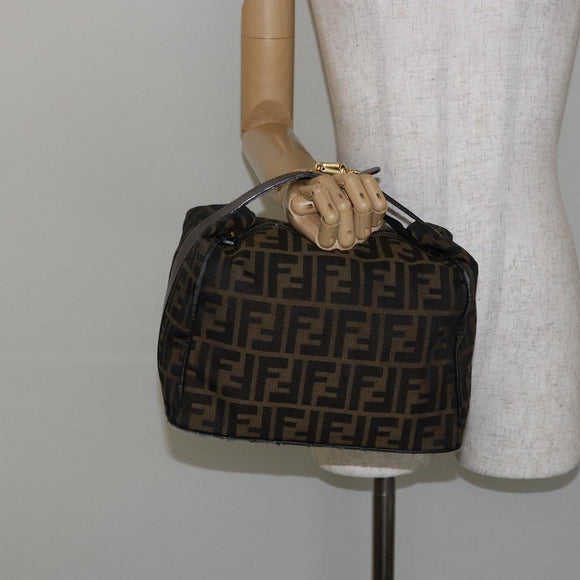 FENDI Zucca Canvas Vanity Bag Black Brown gold Auth 144081