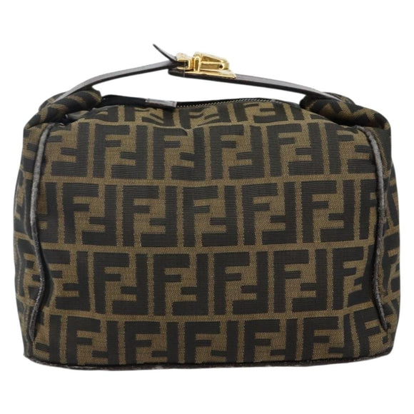 FENDI Zucca Canvas Vanity Bag Black Brown gold Auth 144081