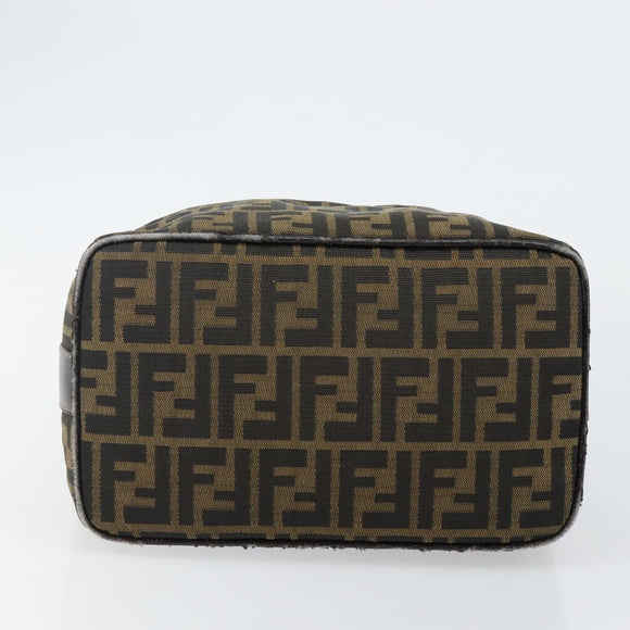 FENDI Zucca Canvas Vanity Bag Black Brown gold Auth 144081