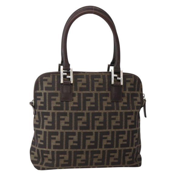 FENDI Zucca Canvas Hand Bag Brown Black Silver Auth 144082