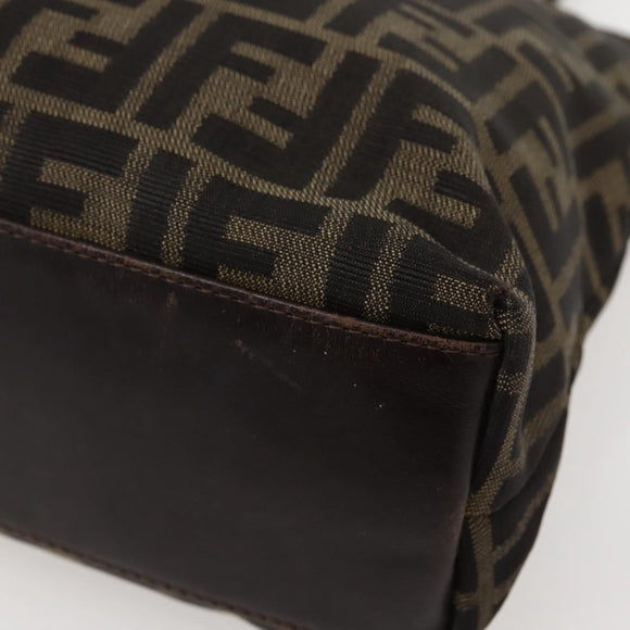 FENDI Zucca Canvas Hand Bag Brown Black Silver Auth 144082