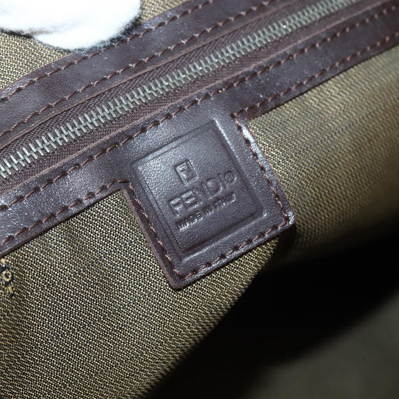 FENDI Zucca Canvas Hand Bag Brown Black Silver Auth 144082