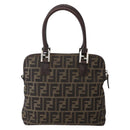 FENDI Zucca Canvas Hand Bag Brown Black Silver Auth 144082-13