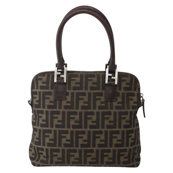 FENDI Zucca Canvas Hand Bag Brown Black Silver Auth 144082
