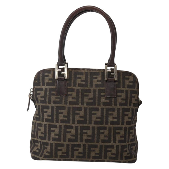 FENDI Zucca Canvas Hand Bag Brown Black Silver Auth 144082